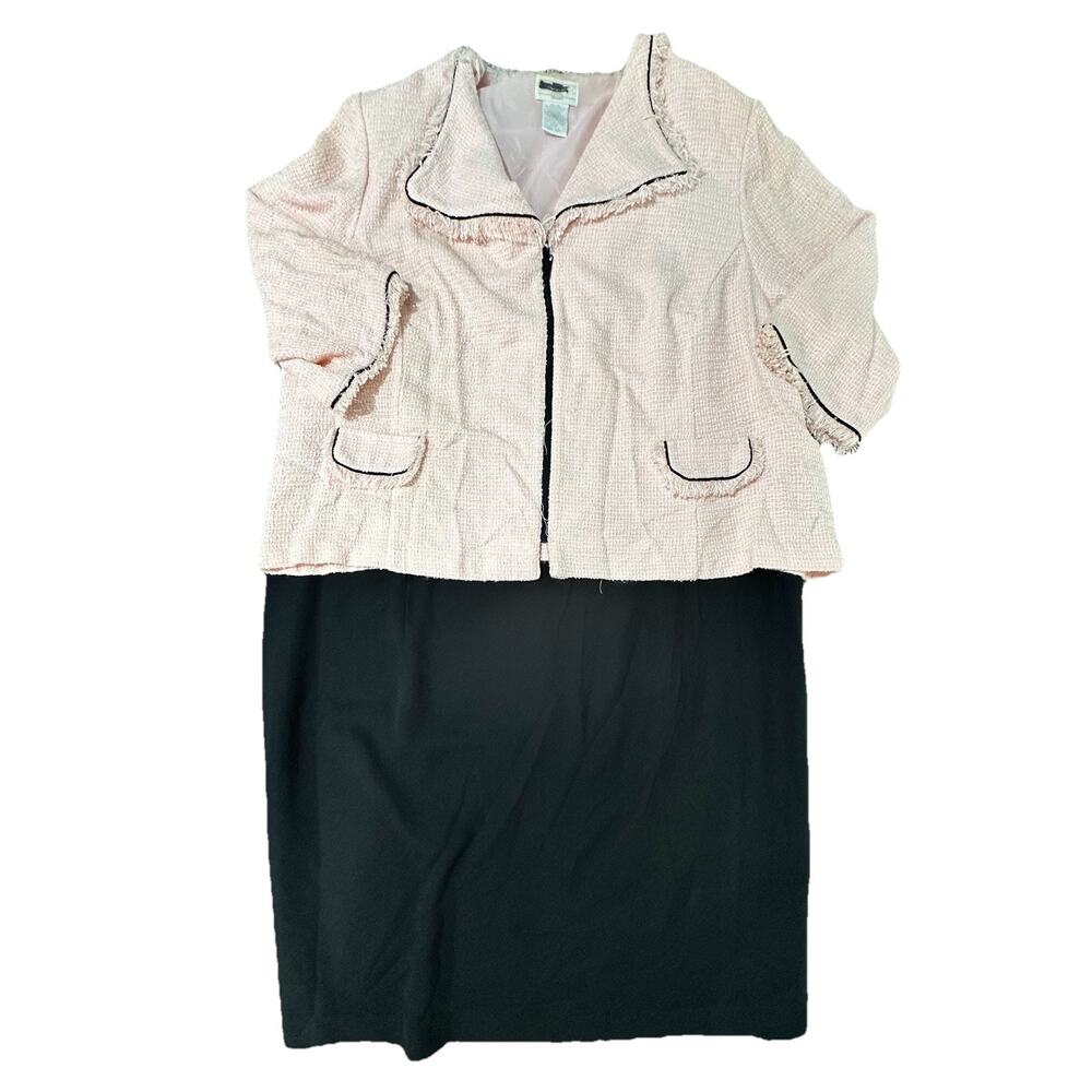 Women’s 2-Piece Skirt Suit Set Size 26W – Pink Tweed Jacket & Black Skirt